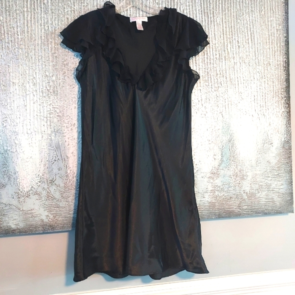 Oscar de la Renta Pink Label Black Ruffled slip Night Dress Sz-L